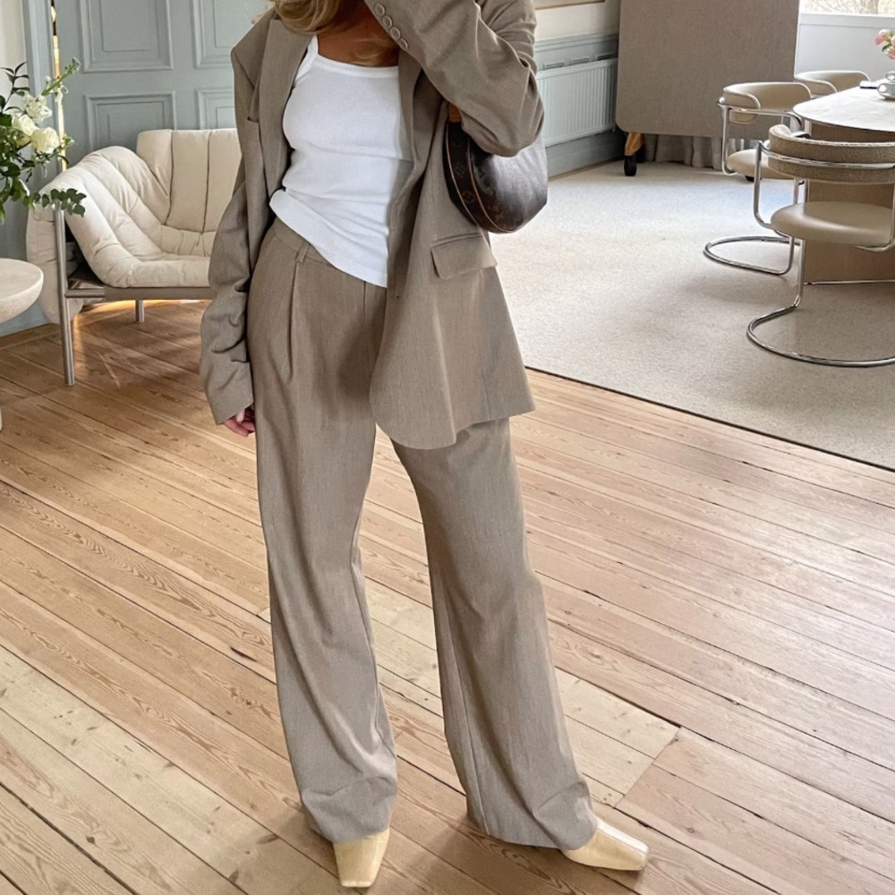 Djerf Avenue Taupe Wide-Leg Trousers